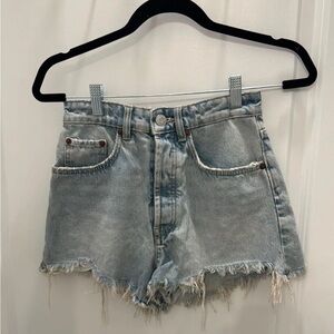 Zara Blue Jean Shorts with Distressed Frayed Hem